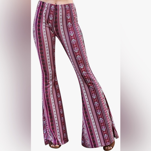 Diasy Del Sol Pants - High waisted Spandex Bell Bottom Flare Yoga Pants Berry Color